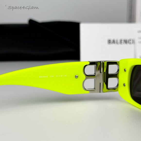 NEW Balenciaga BB0096S 008 Yellow Silver Logo Grey Rectangle Unisex Sunglasses - Picture 6 of 14